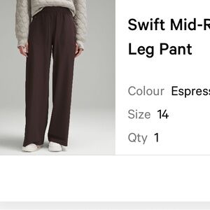 Luulemon Espresso Swift Mid-Rise wide leg pant